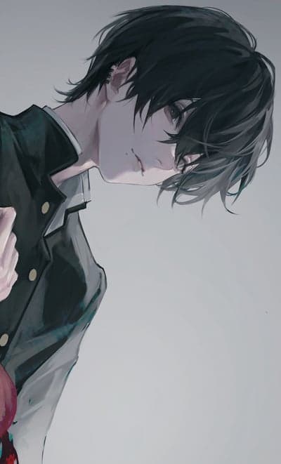 Pensive Dark-Haired Anime Boy in School Uniform Wallpaper