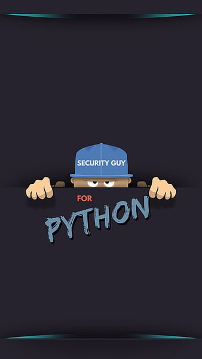 Cartoon security guard wearing a blue cap peeking over a ledge with FOR PYTHON text on a dark background.