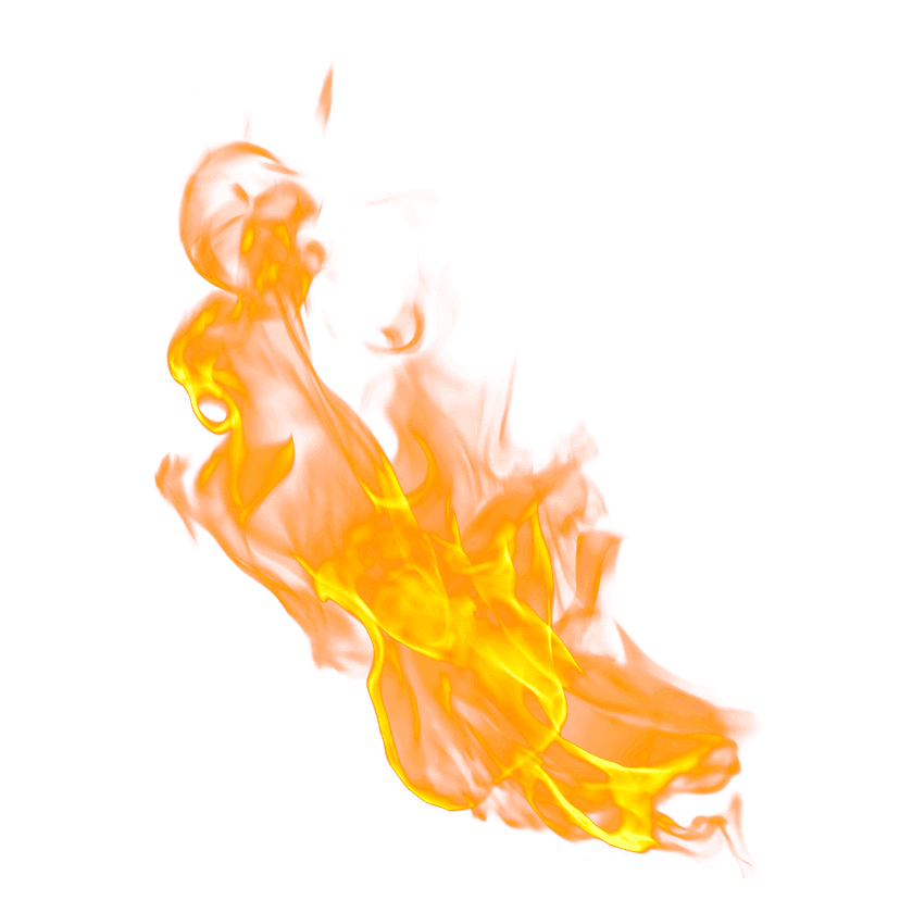 Vibrant orange flame illustration featuring stylized flickering tongues of fire with yellow and red gradients.