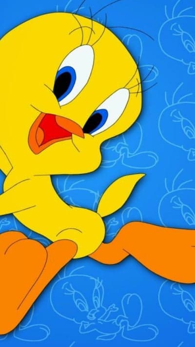 Happy Tweety Bird cartoon with blue background