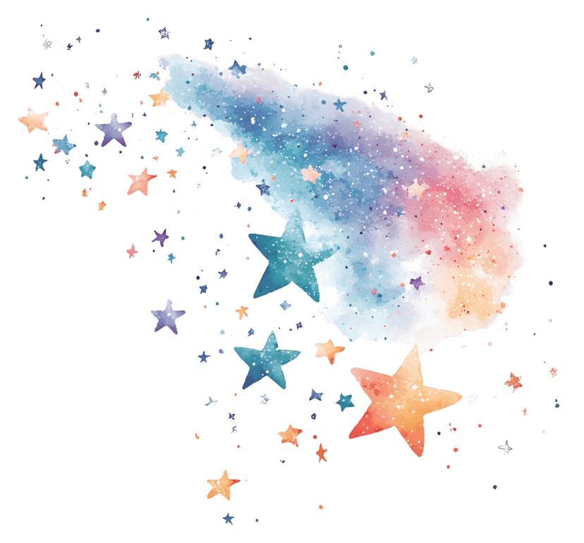 Shooting star pastel illustration featuring a tapered trail with soft pink and blue gradients and matte textures.