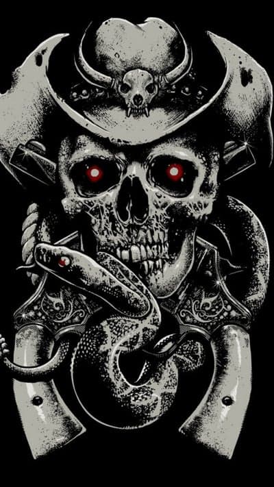 Dark Western Skull with Snake and Twin Revolvers Wallpaper