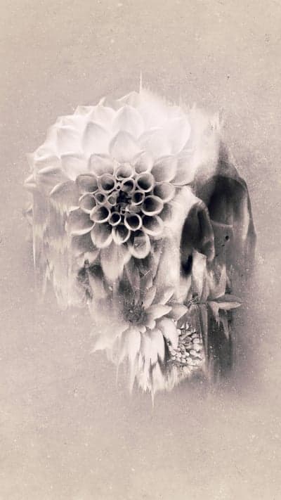 Vintage Sepia Floral Skull Glitch Aesthetic Mobile Background