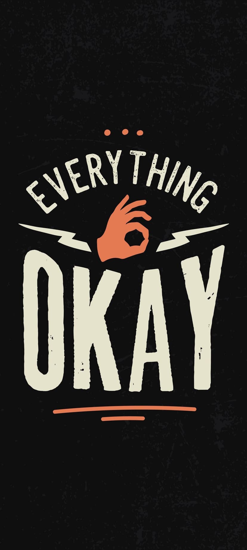Orange hand forming an OK sign surrounded by white lightning bolts and bold text on a dark distressed surface.