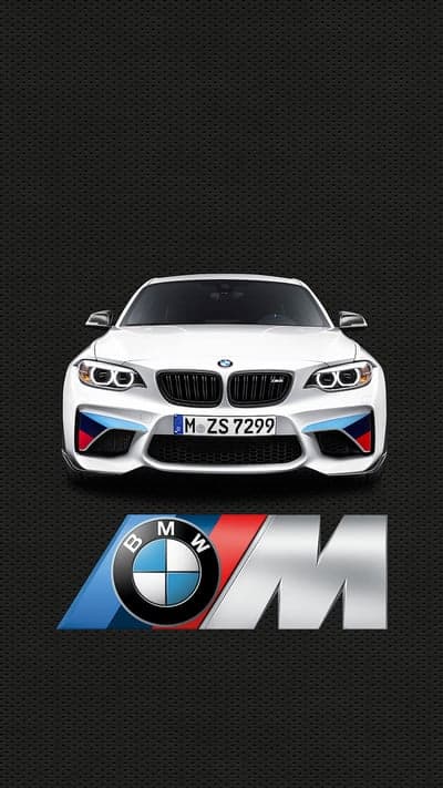 White BMW M Car with M Logo on Black Background