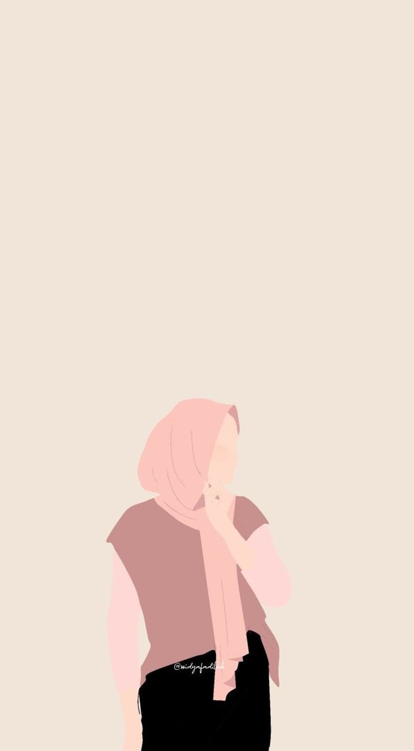 Woman wearing a pink hijab and matching blouse with black trousers against a neutral, minimalist background.