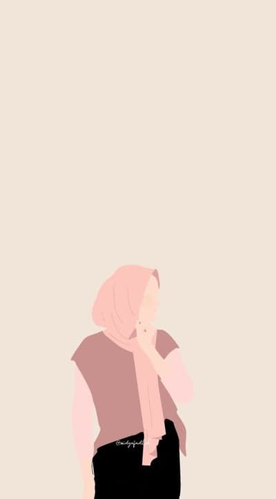 Minimalist pink hijab woman illustration phone wallpaper