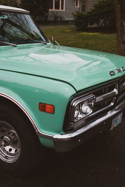 Vintage Turquoise GMC Truck Hood and Grille Detail