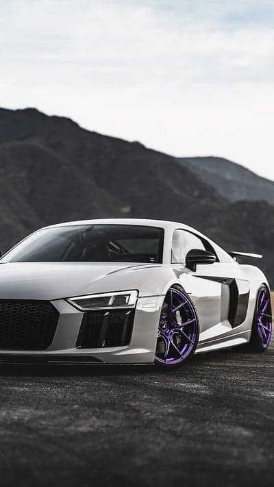 Audi R8 with Purple Wheels on Mountain Road