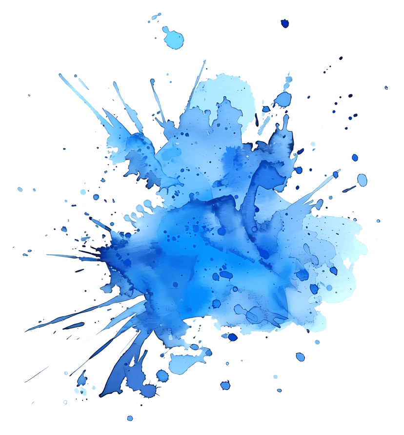 Blue watercolor stain featuring a textured cobalt pigment splash with transparent edges and fluid paint drips.