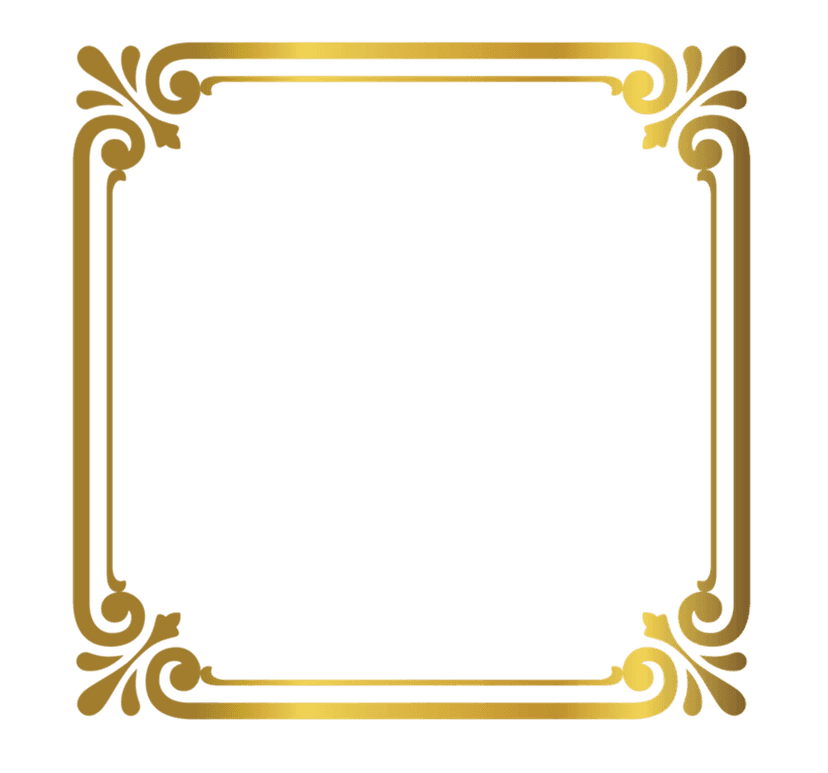 Golden frame with a polished metallic finish and rectangular shape displays sharp edges on a clear background.