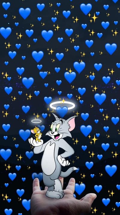 Tom and Jerry with blue hearts and stars wallpaper