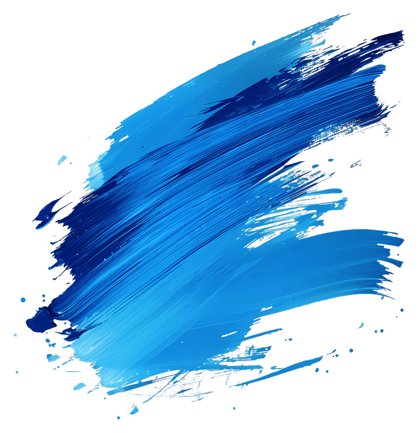 Blue brushstroke acrylic texture displays vibrant cobalt pigments and feathered edges on a transparent background.