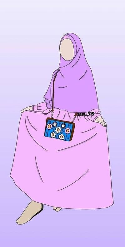 Muslim woman in pink hijab and dress with floral bag