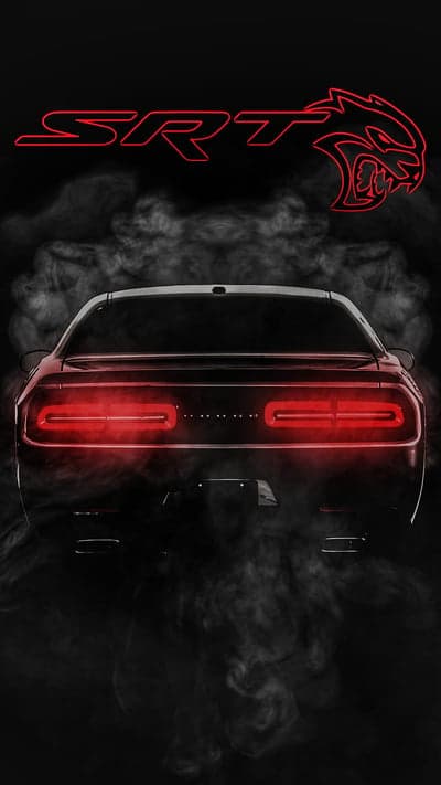 Dodge SRT Hellcat Rear with Red Taillights and Smoke