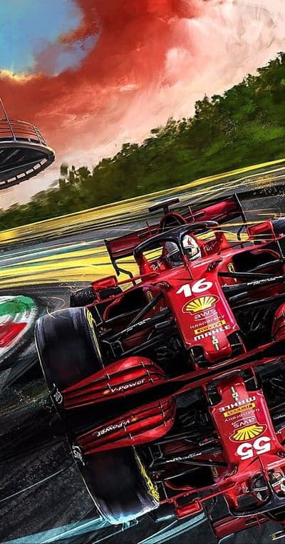 Scuderia Ferrari F1 Cars Racing Sunset Mobile Backdrop