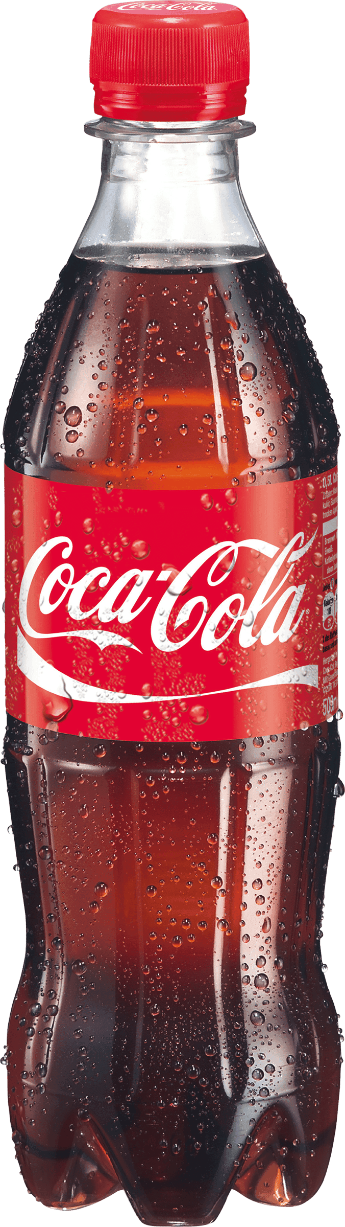 Coca Cola plastic bottle standing beside a Diet Coke aluminum can with reflective surfaces and studio lighting.