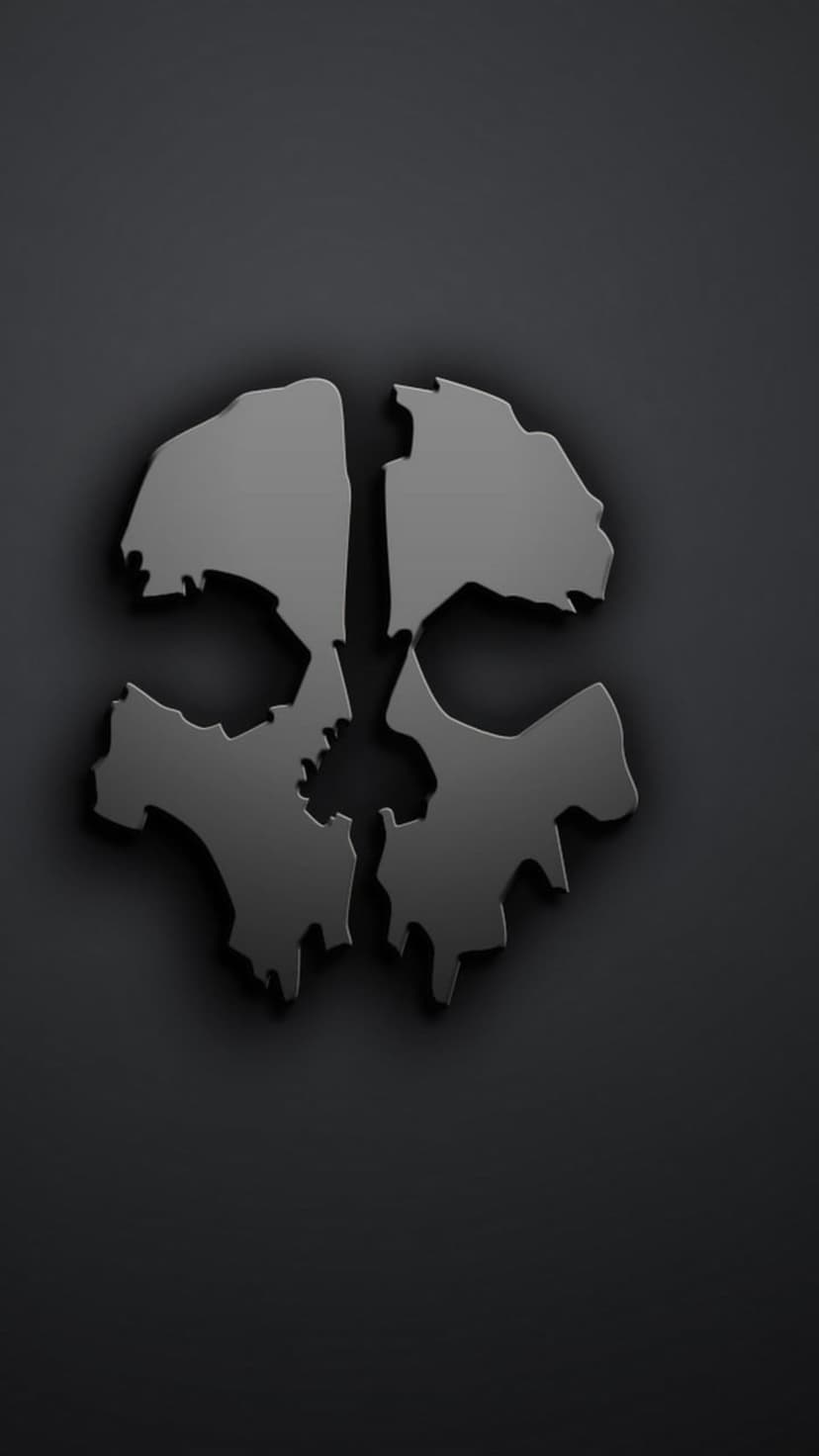 Metallic ghost skull logo with a weathered gray texture centered on a solid black background with soft shadows.
