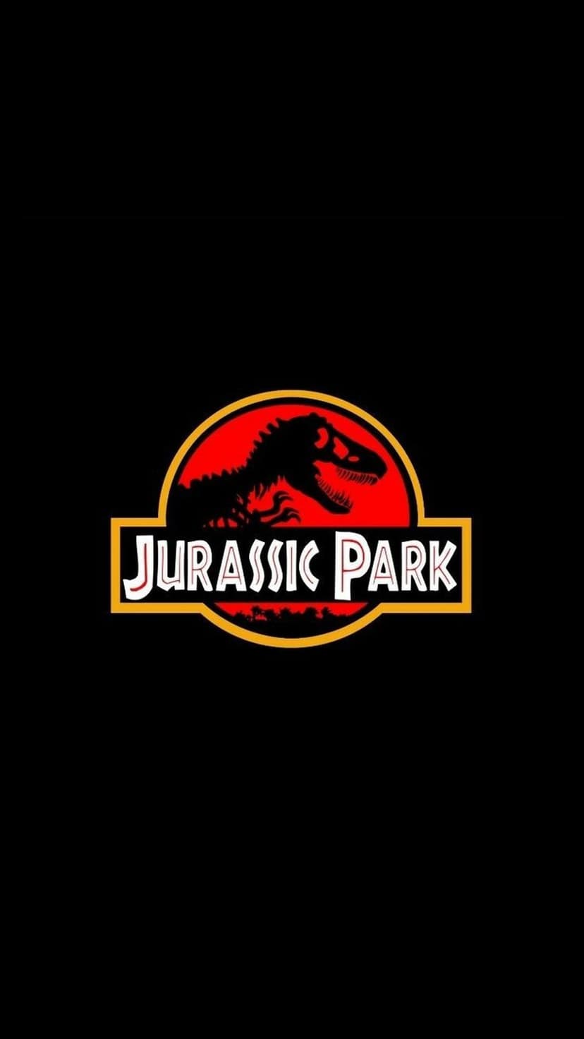 Tyrannosaurus Rex silhouette inside a red circle with yellow borders and movie logo text on a black backdrop.