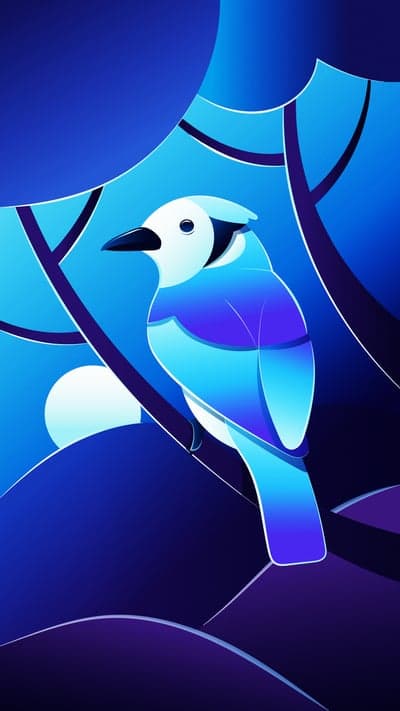 Stylized Blue Jay Perched on Branch, Abstract Background