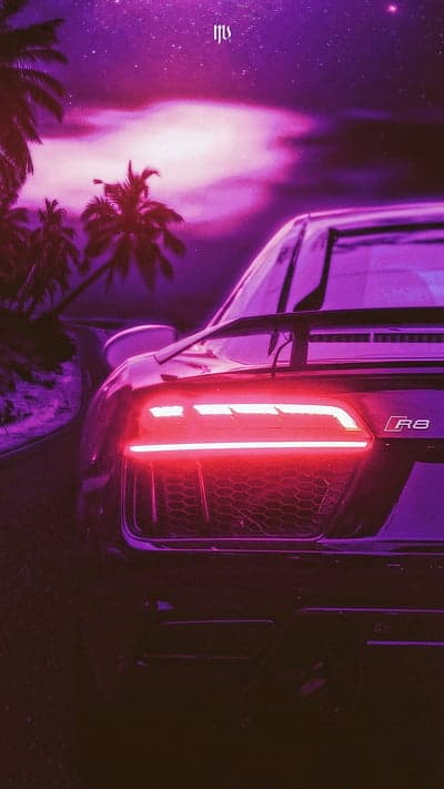 Neon Synthwave Audi R8 Night Drive Phone Wallpaper