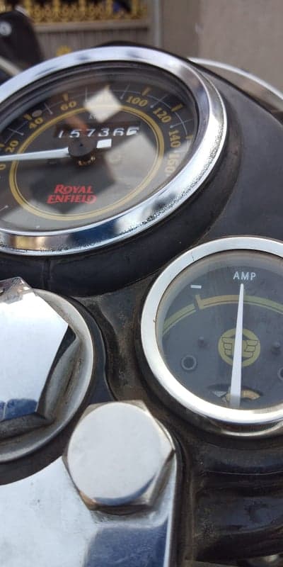 Royal Enfield Motorcycle Speedometer and Ammeter Close-up