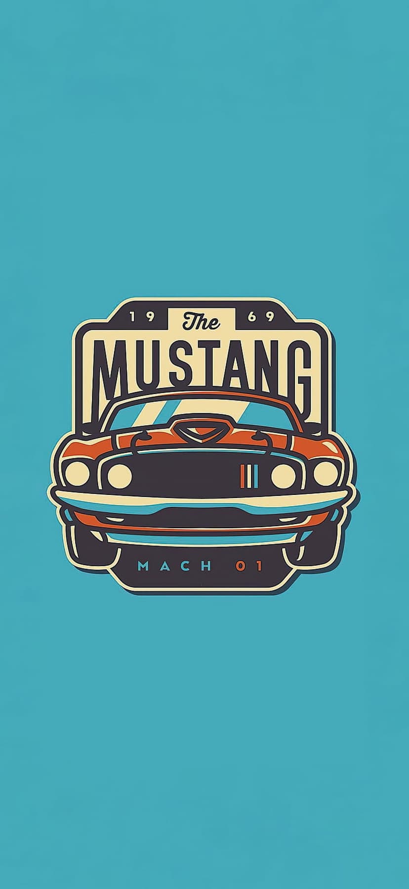 Orange 1969 Ford Mustang Mach 1 muscle car shown from a side profile against a contrasting blue backdrop.