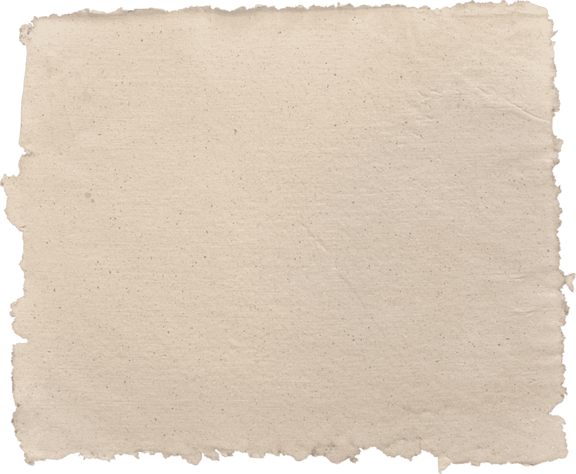Beige paper script with jagged brown torn edges displays a realistic retro texture and aged fiber surface.