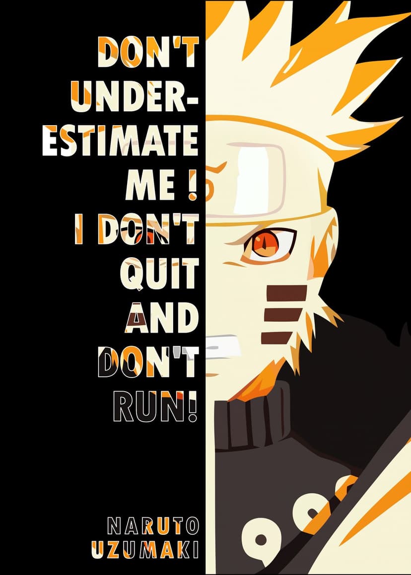 Naruto Uzumaki stares ahead with a gritty orange and black aesthetic featuring bold motivational text in the frame.