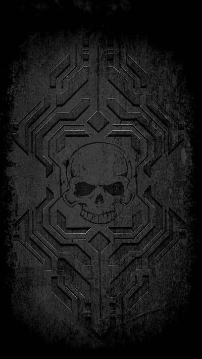 Dark Sci-Fi Skull Emblem with Geometric Texture