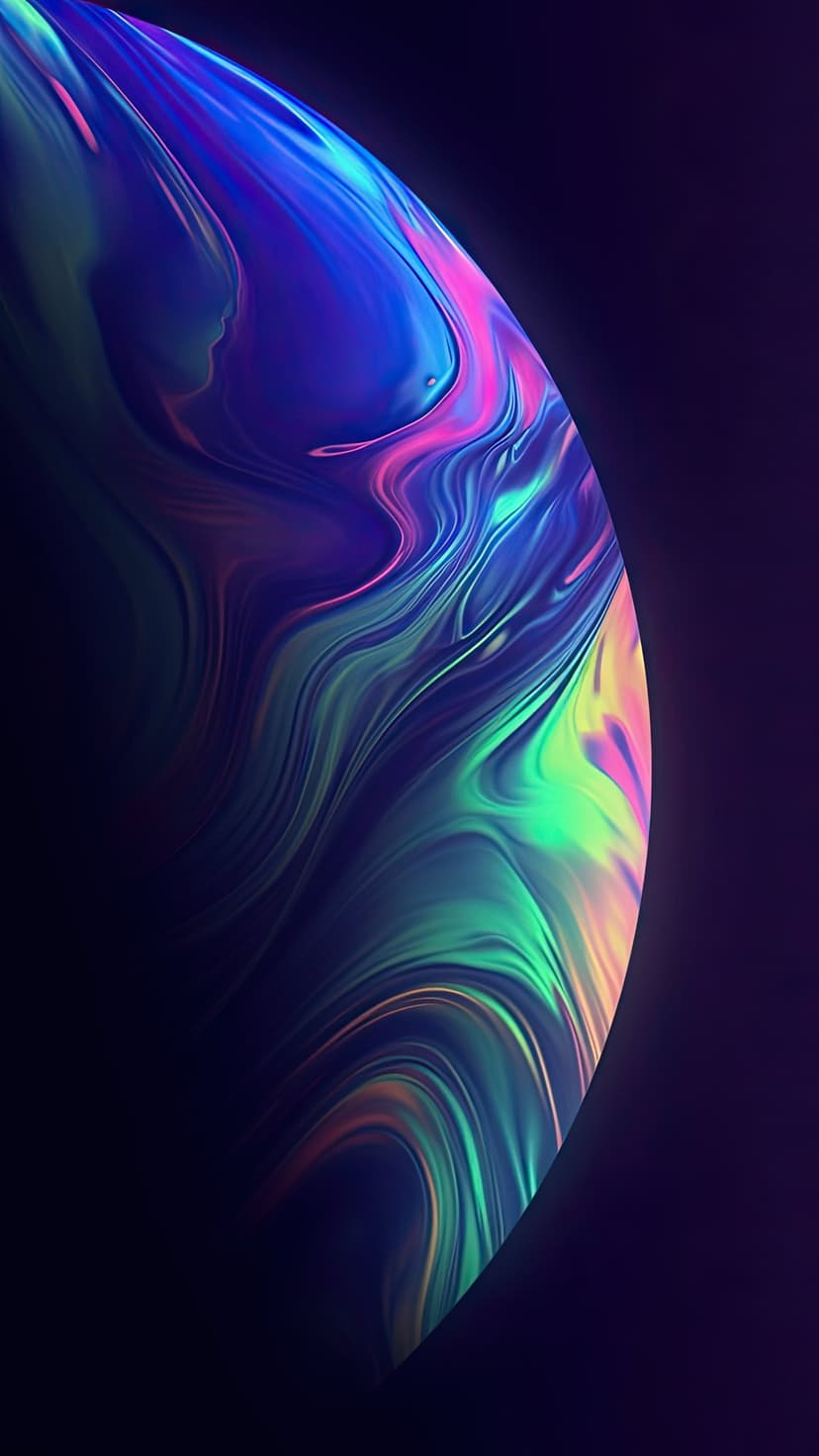 Glowing pink, blue, and green liquid swirls intertwining against a dark, cosmic-inspired black background.