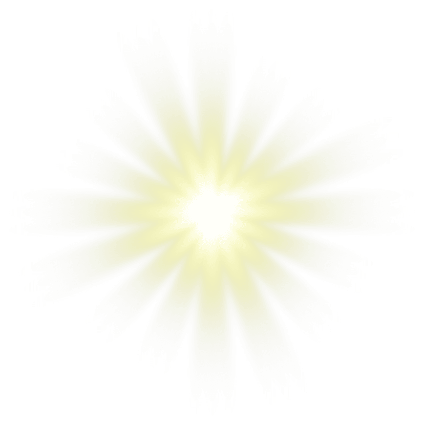 Yellow light burst flare features sharp radiant rays and a soft golden glow on a clear transparent background.