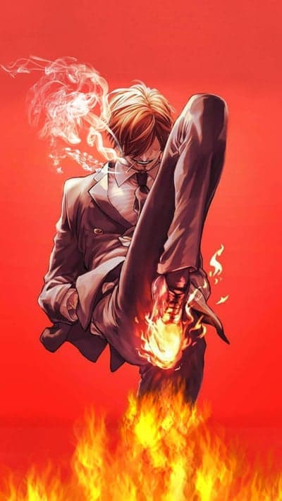 Fiery Anime Kick with Smoking Man in Suit