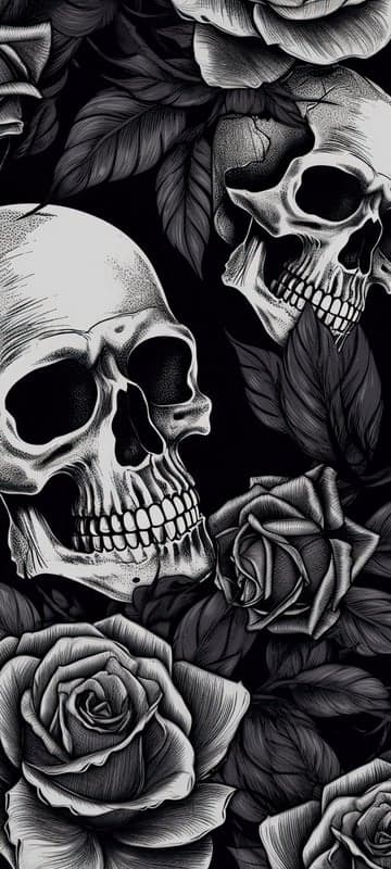 Gothic Skulls and Roses Wallpaper - Dark Floral Art