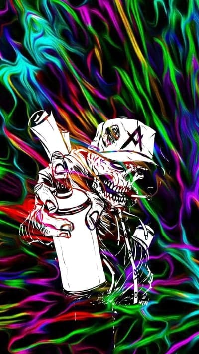 Trippy Graffiti Skeleton Artist Neon Mobile Wallpaper