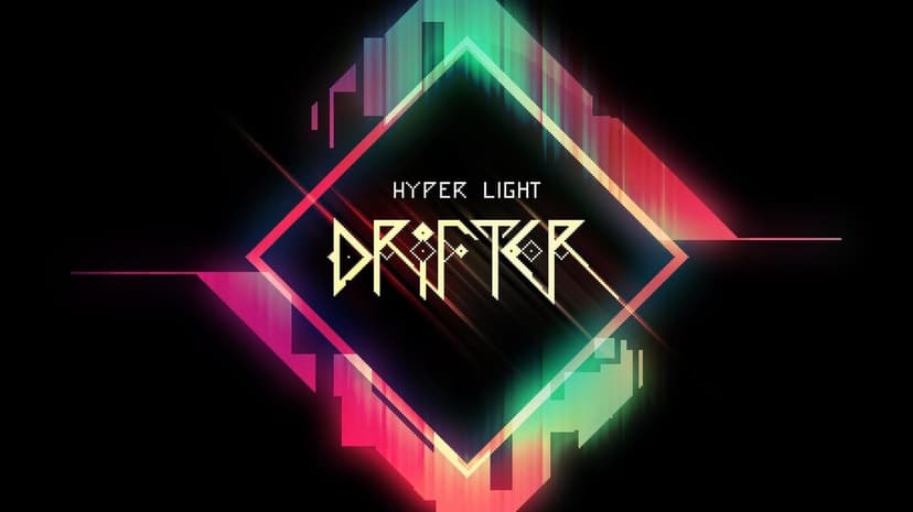 Stylized pixelated game logo inside a glowing neon diamond with vibrant glitch effects on a black background.