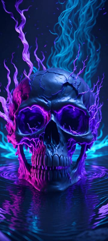 Neon Skull with Purple and Blue Fire