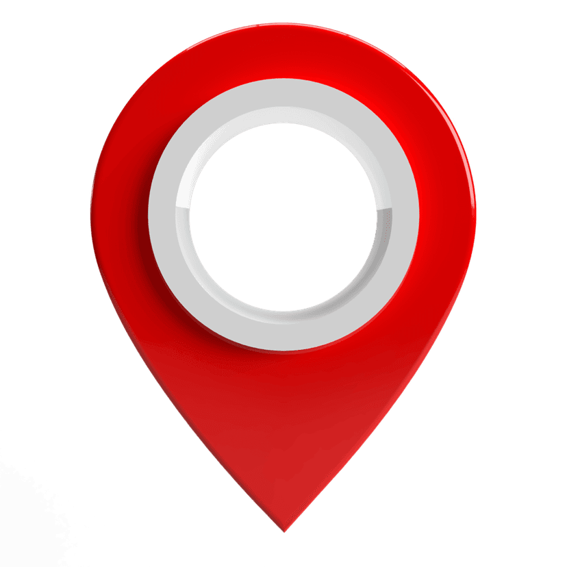 Red 3D location pin featuring a glossy finish and white center ring isolated for navigation map interfaces.