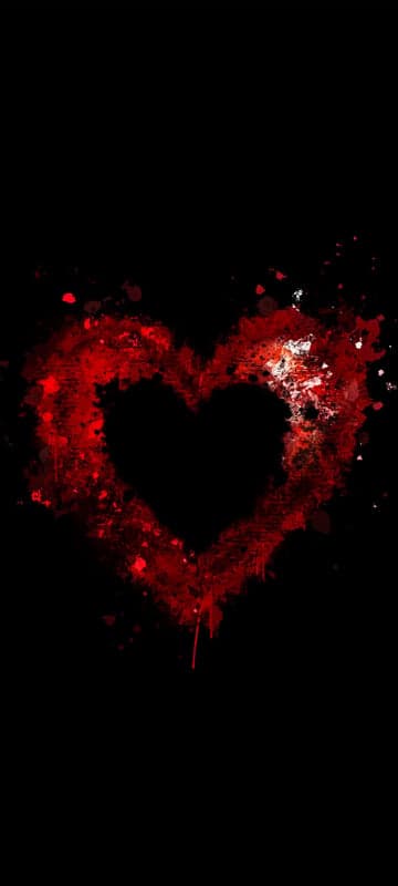 Abstract Red Heart Splatter on Black Background