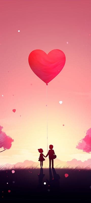 Romantic Silhouette Couple with Heart Balloon at Sunset