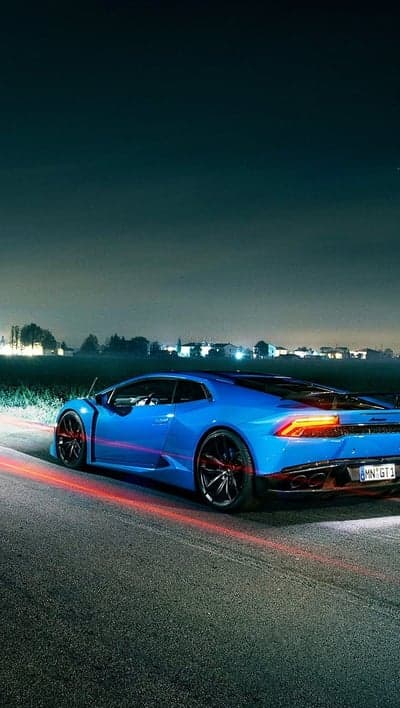 Electric Blue Huracan Supercar Night Motion Mobile Screen
