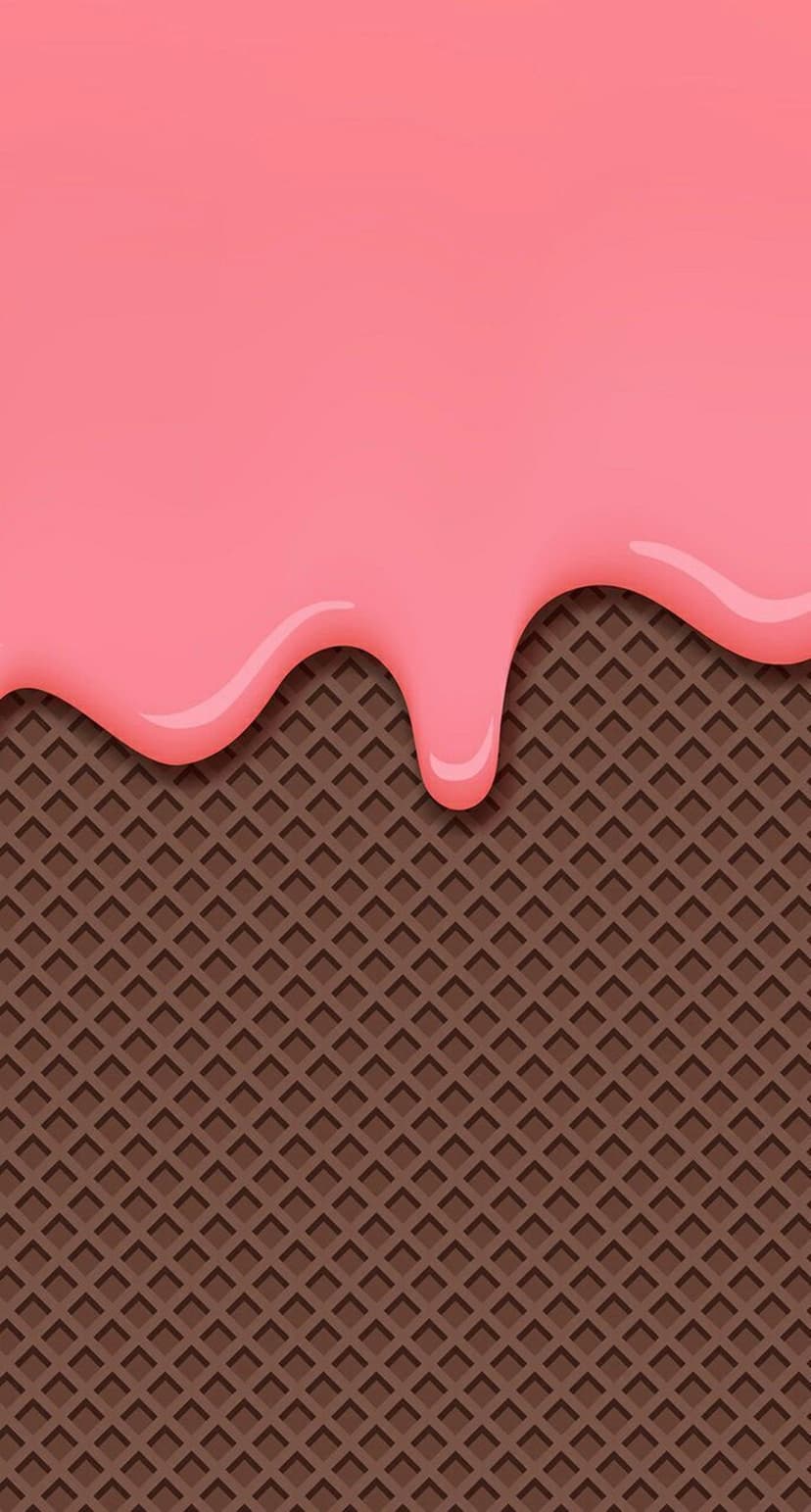 Viscous pink glaze flows down a brown geometric waffle grid, showcasing thick droplets and rich textures.