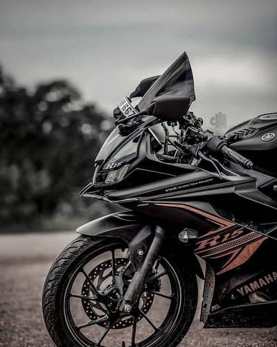 Close-up of a Black Yamaha R15 Motorcycle