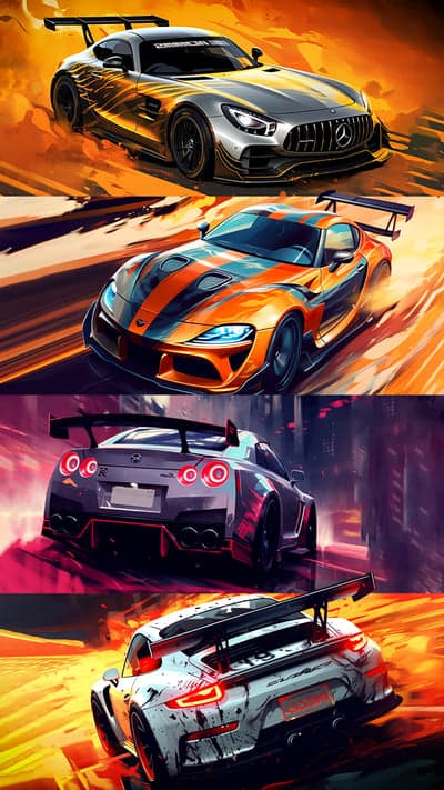Dynamic Sports Cars Racing Art: Speed and Performance