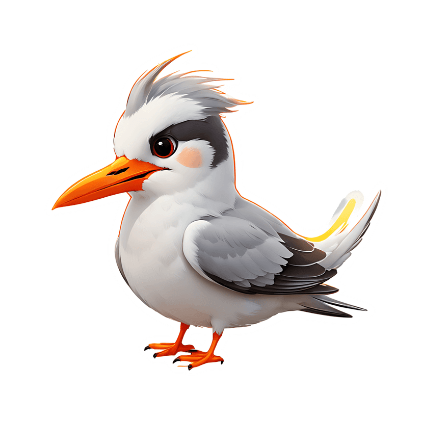 White bird sticker with a fluffy crest and orange beak shown in profile against a transparent background.