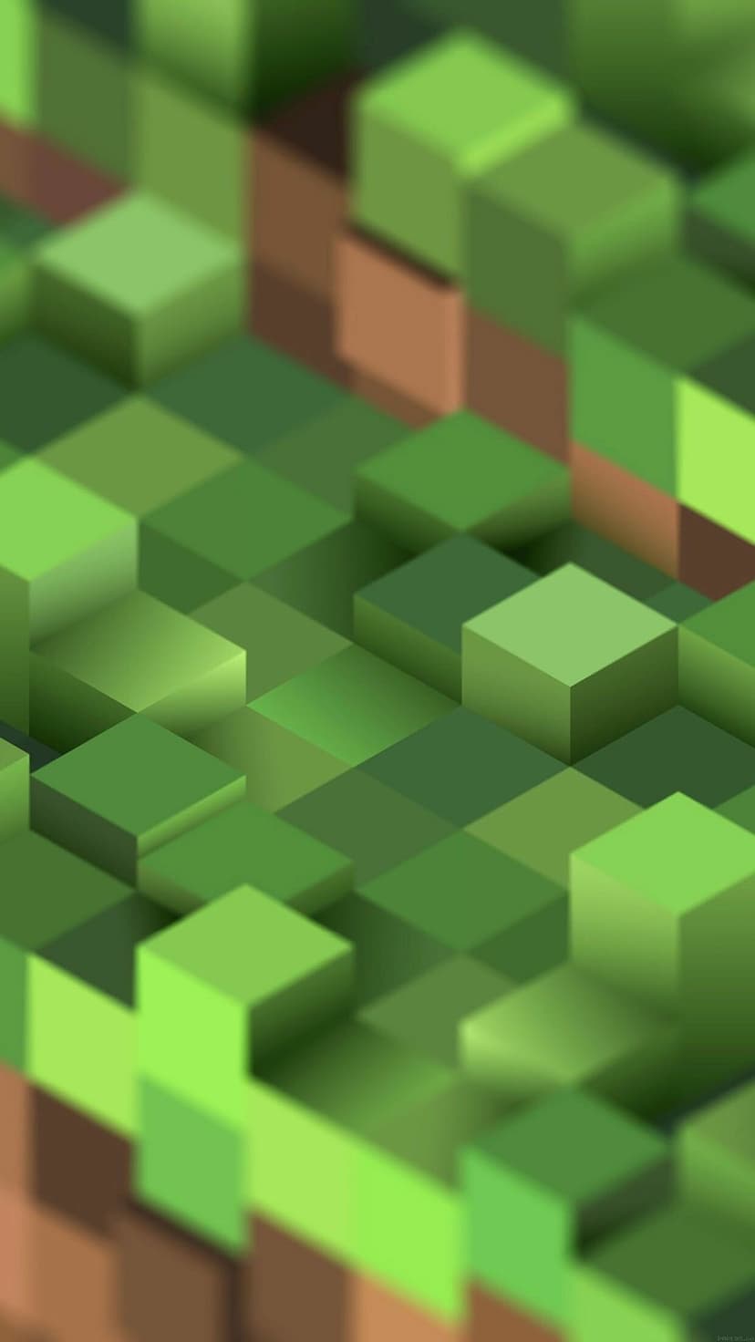 Elevated 3D cubes in shades of green and brown form a pixelated terrain with soft lighting and depth.