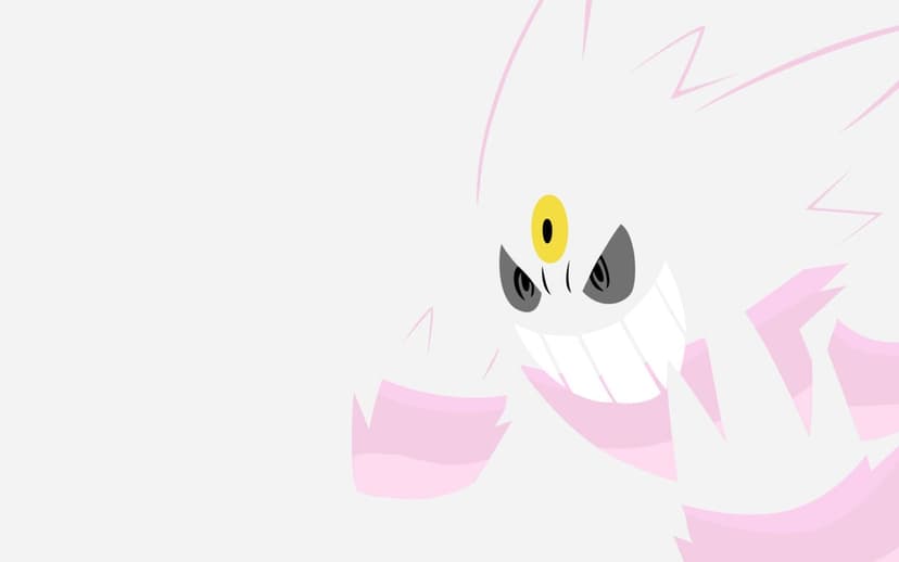 Shiny Mega Gengar minimalist vector art with white body, pink accents, and third eye on a white background.