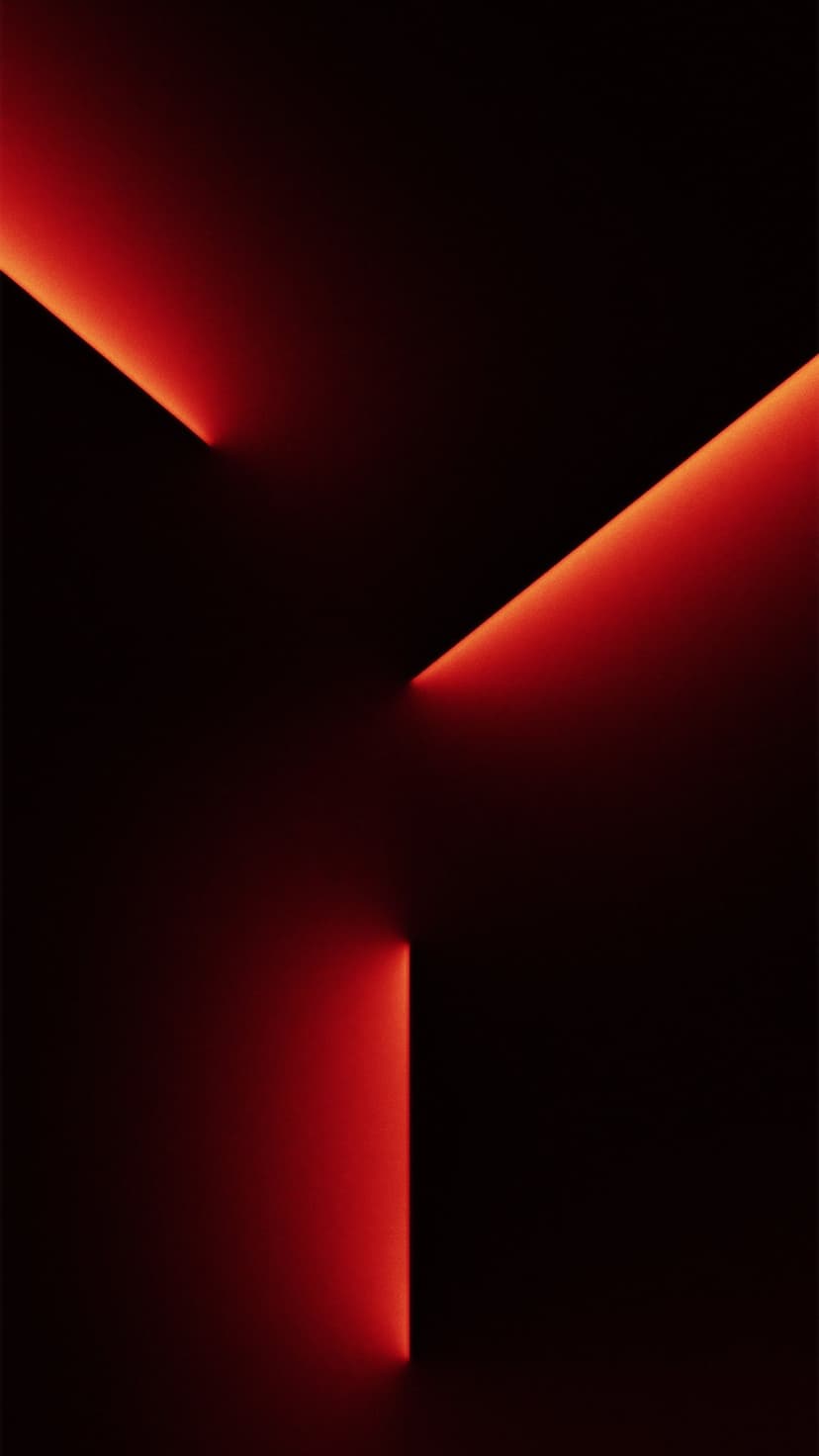 Red diagonal light beams intersect against a black background with soft gradients and sharp geometric edges.
