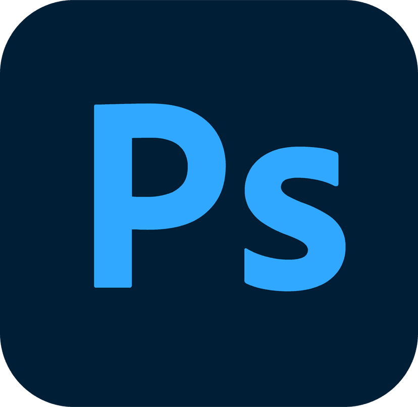 Adobe Photoshop logo featuring a dark blue square with rounded corners and light blue Ps letters in the center.