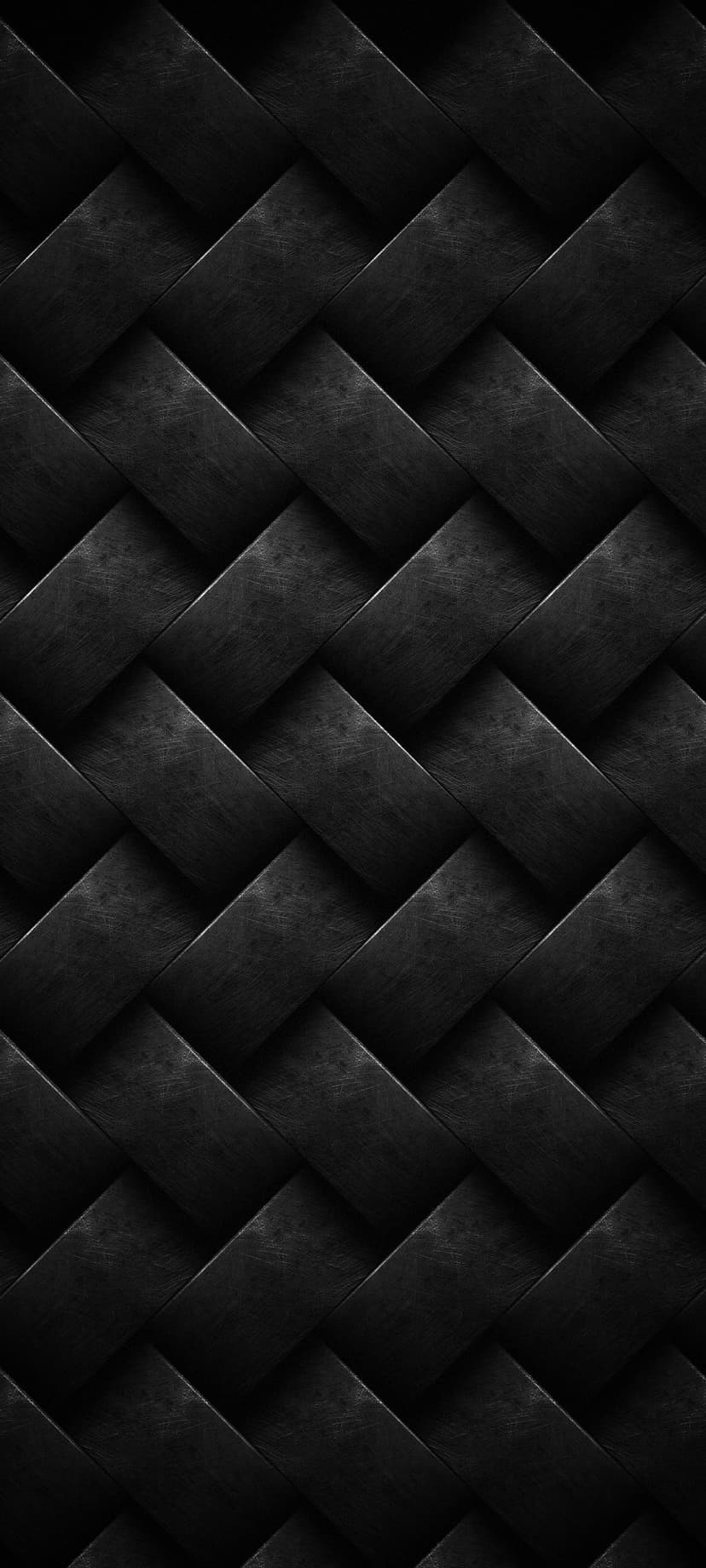 Interlocking black bands create a woven 3D lattice pattern with soft directional lighting and deep shadows.